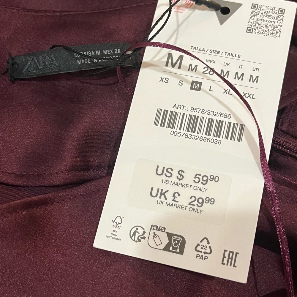 Zara Medium Burgundy Backless Dress (NWT) - Picture 7 of 7